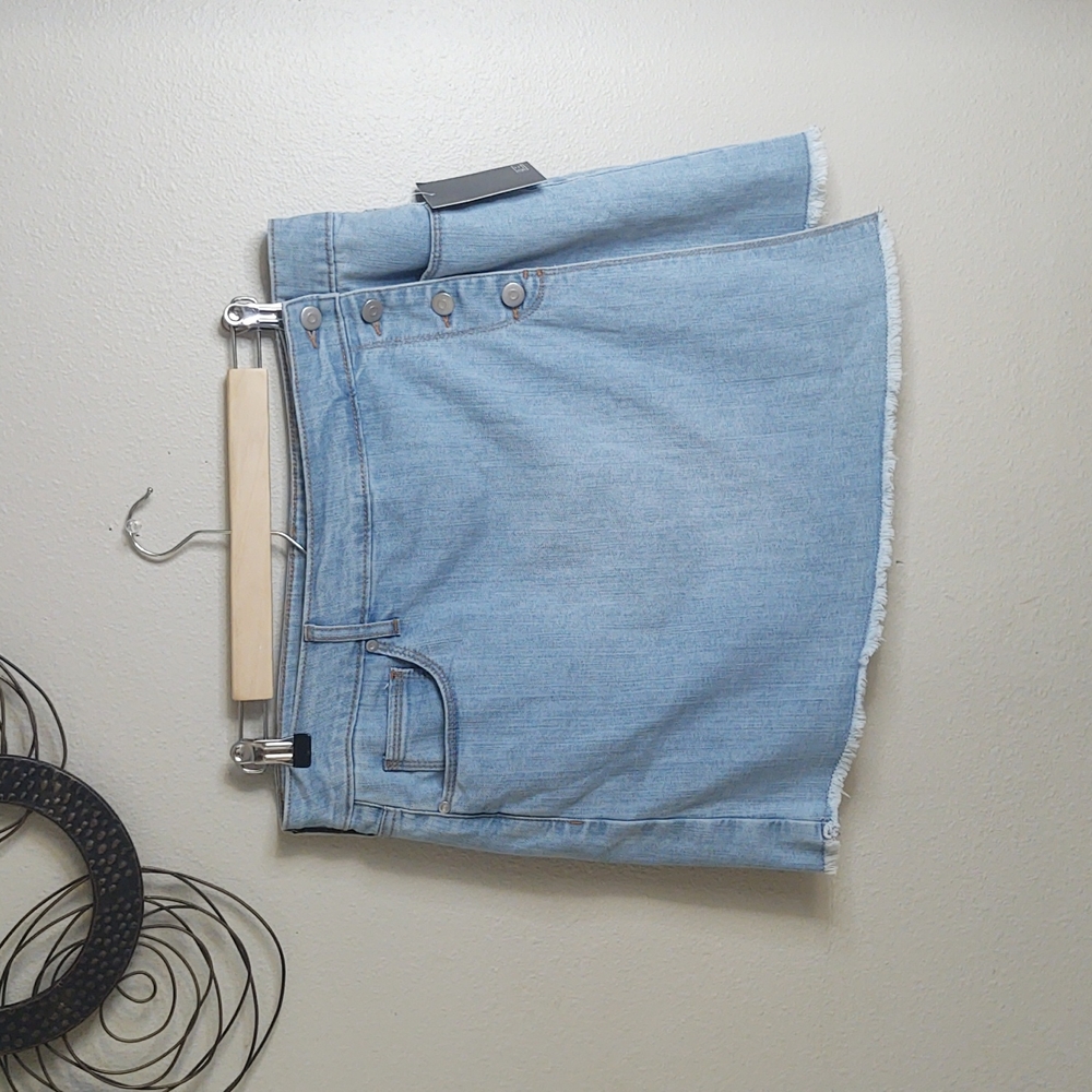NWT Energie asymmetrical faux wrap denim skirt